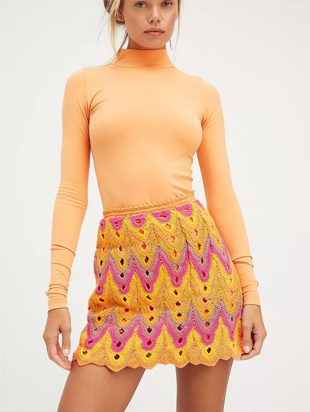 Free People Heat Of The Moment Crochet Mini Skirt XL Boho Festival Lined Pull On